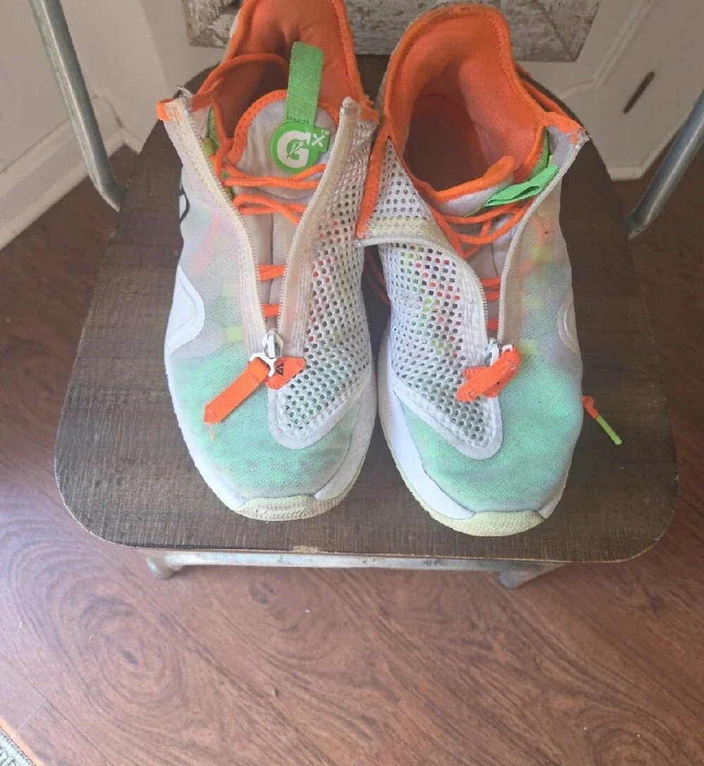Nike Mens White Sneakers with Bright Orange & Neon Green Accents
